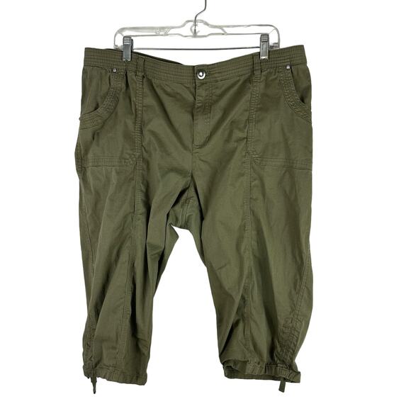 Catherine's Womens Pants Size 1X Army Green Capri Cropped Casual Comfort Stretch - Picture 1 of 9